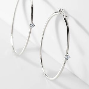 Nadri Silver-toned Zoe Cubic Zirconia Medium Hoop Earrings